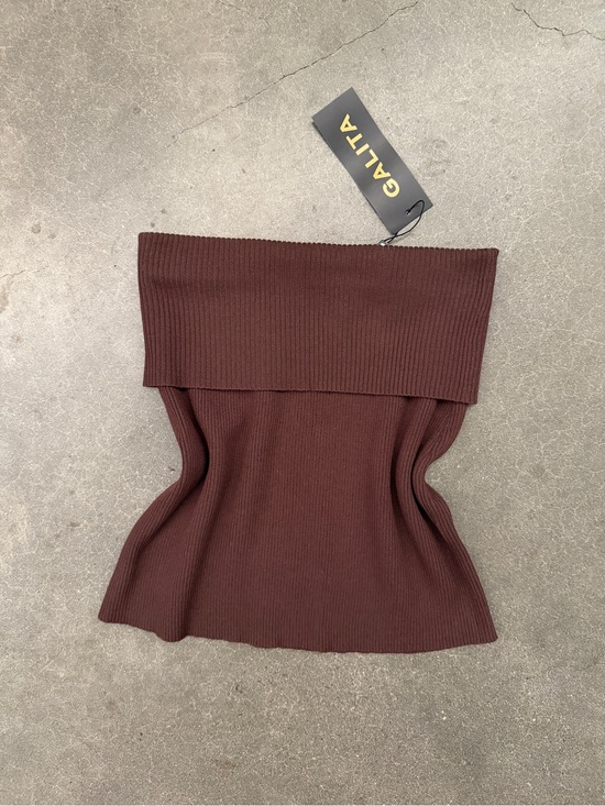 Galita Sweaters - Galita Off-Shoulder Ribbed Knit Sweater in Deep Brown